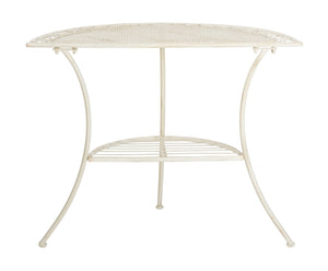 Safavieh GENSON Victorian-Inspired Half-Moon Console Table - Elegant Iron Design for Outdoor Spaces & Storage Pearl White / - PAT5027A