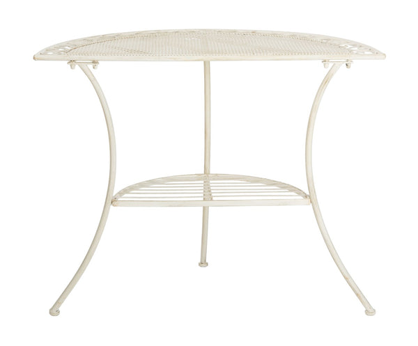 Safavieh GENSON Victorian-Inspired Half-Moon Console Table - Elegant Iron Design for Outdoor Spaces & Storage Pearl White / - PAT5027A