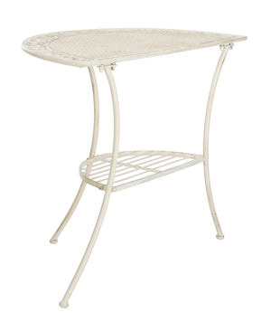 Safavieh GENSON Victorian-Inspired Half-Moon Console Table - Elegant Iron Design for Outdoor Spaces & Storage Pearl White / - PAT5027A
