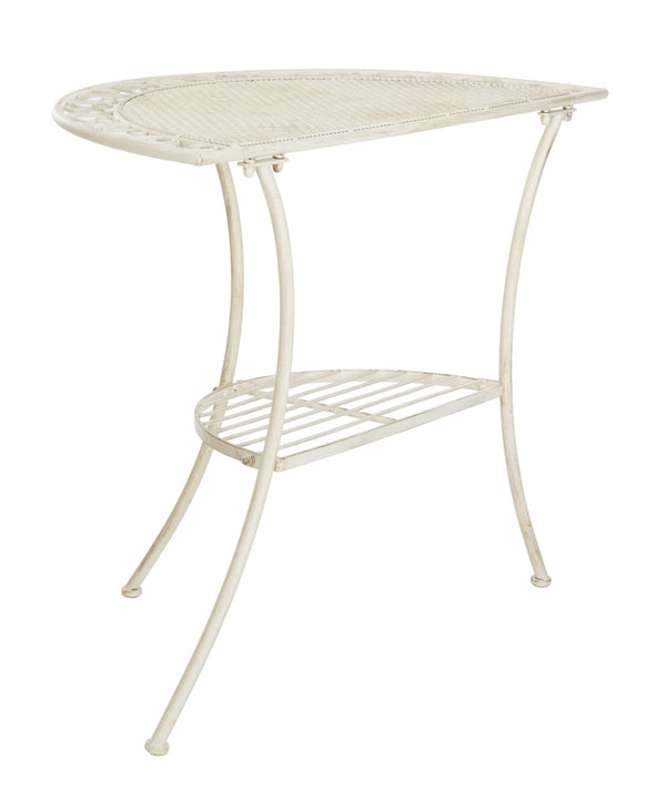 Safavieh GENSON Victorian-Inspired Half-Moon Console Table - Elegant Iron Design for Outdoor Spaces & Storage Pearl White / - PAT5027A