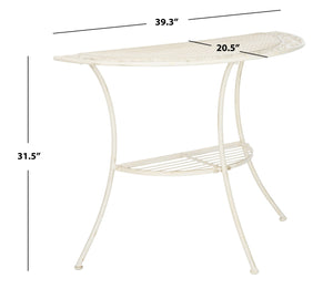 Safavieh GENSON Victorian-Inspired Half-Moon Console Table - Elegant Iron Design for Outdoor Spaces & Storage Pearl White / - PAT5027A