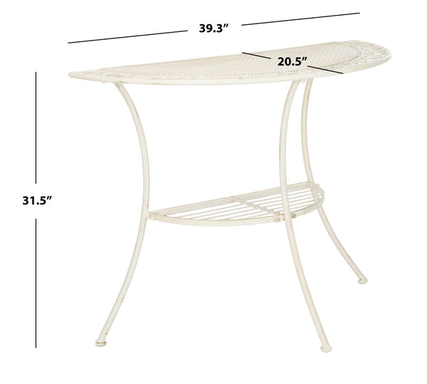 Safavieh GENSON Victorian-Inspired Half-Moon Console Table - Elegant Iron Design for Outdoor Spaces & Storage Pearl White / - PAT5027A