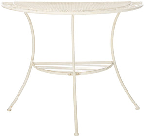 Safavieh GENSON Victorian-Inspired Half-Moon Console Table - Elegant Iron Design for Outdoor Spaces & Storage Pearl White / - PAT5027A