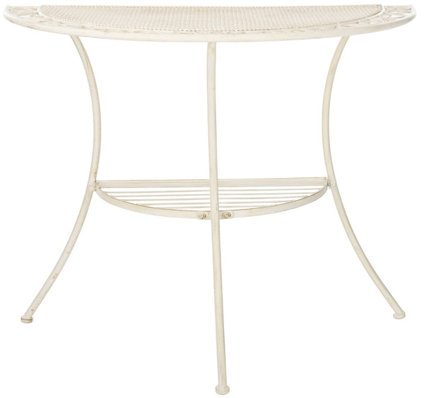 Safavieh GENSON Victorian-Inspired Half-Moon Console Table - Elegant Iron Design for Outdoor Spaces & Storage Pearl White / - PAT5027A