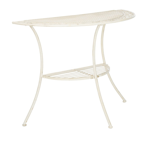 Safavieh GENSON Victorian-Inspired Half-Moon Console Table - Elegant Iron Design for Outdoor Spaces & Storage Pearl White / - PAT5027A