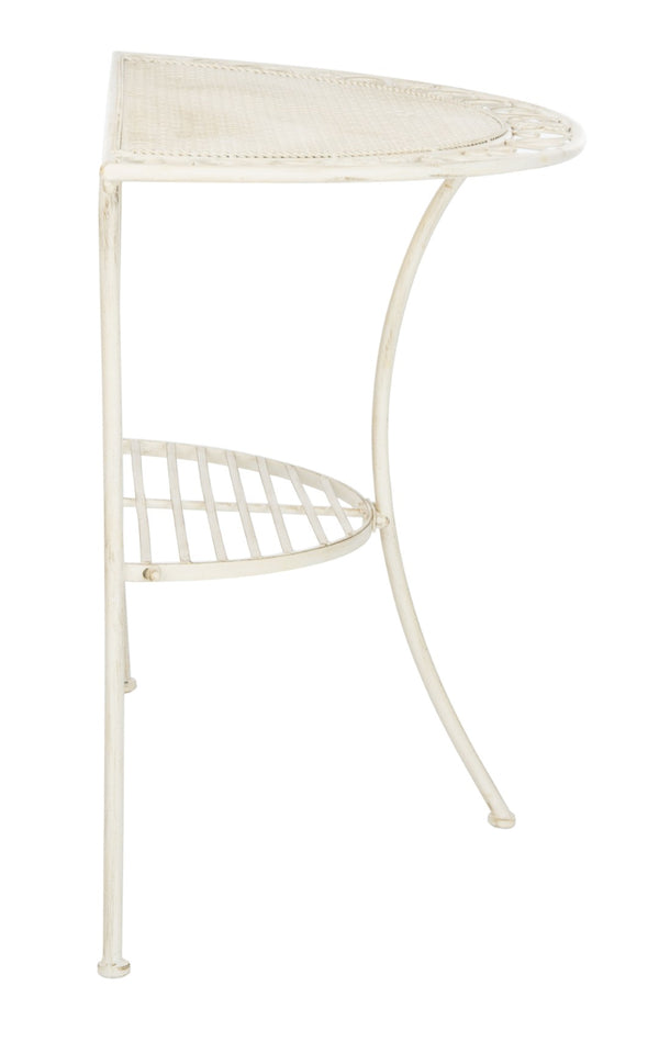 Safavieh GENSON Victorian-Inspired Half-Moon Console Table - Elegant Iron Design for Outdoor Spaces & Storage Pearl White / - PAT5027A