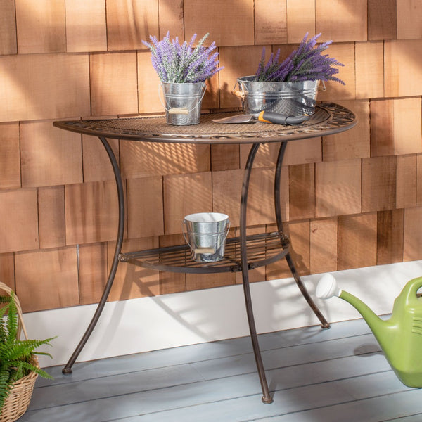 Safavieh GENSON Victorian-Inspired Half-Moon Console Table - Elegant Iron Design for Outdoor Spaces & Storage Unearthed Rust / - PAT5027B