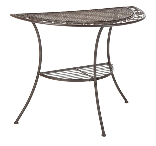 Safavieh GENSON Victorian-Inspired Half-Moon Console Table - Elegant Iron Design for Outdoor Spaces & Storage Unearthed Rust / - PAT5027B