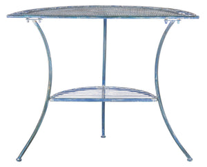 Safavieh GENSON Victorian-Inspired Half-Moon Console Table - Elegant Iron Design for Outdoor Spaces & Storage Mossy Blue / - PAT5027C