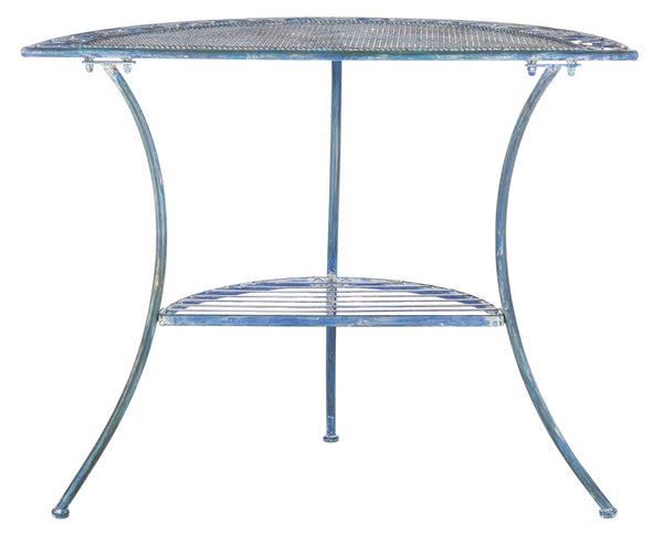 Safavieh GENSON Victorian-Inspired Half-Moon Console Table - Elegant Iron Design for Outdoor Spaces & Storage Mossy Blue / - PAT5027C