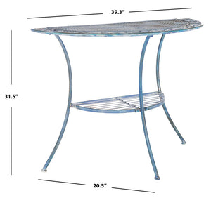 Safavieh GENSON Victorian-Inspired Half-Moon Console Table - Elegant Iron Design for Outdoor Spaces & Storage Mossy Blue / - PAT5027C