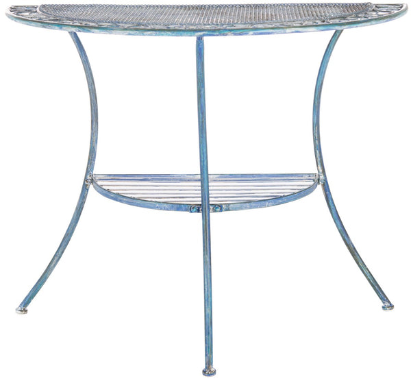 Safavieh GENSON Victorian-Inspired Half-Moon Console Table - Elegant Iron Design for Outdoor Spaces & Storage Mossy Blue / - PAT5027C