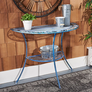 Safavieh GENSON Victorian-Inspired Half-Moon Console Table - Elegant Iron Design for Outdoor Spaces & Storage Mossy Blue / - PAT5027C