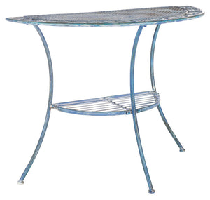 Safavieh GENSON Victorian-Inspired Half-Moon Console Table - Elegant Iron Design for Outdoor Spaces & Storage Mossy Blue / - PAT5027C