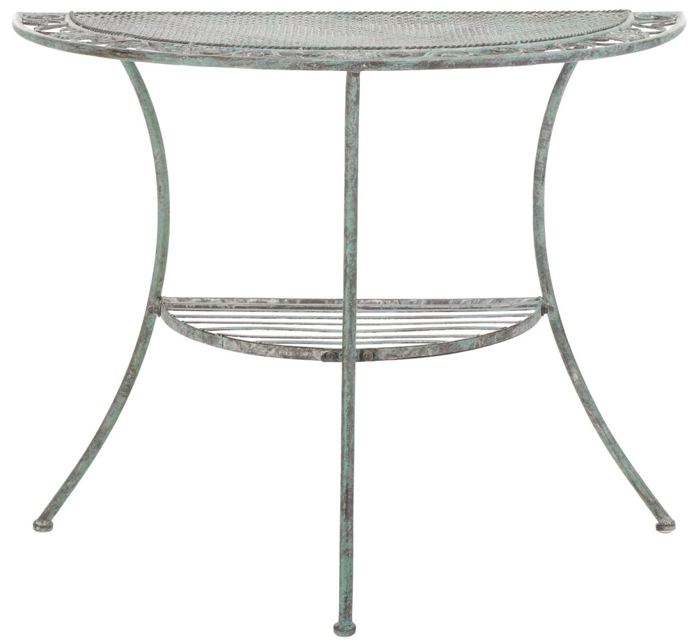 Safavieh GENSON Victorian-Inspired Half-Moon Console Table - Elegant Iron Design for Outdoor Spaces & Storage Antique Dark Green / - PAT5027D
