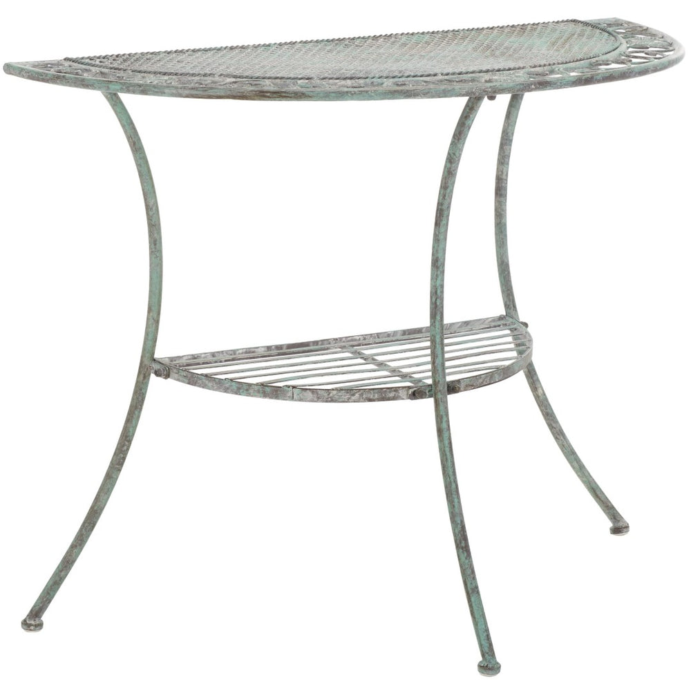 Safavieh GENSON Victorian-Inspired Half-Moon Console Table - Elegant Iron Design for Outdoor Spaces & Storage Antique Dark Green / - PAT5027D
