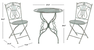 Safavieh Semly 3 Piece s Bistro Setting XII23 Antique Green Wrought Iron  PAT5028D
