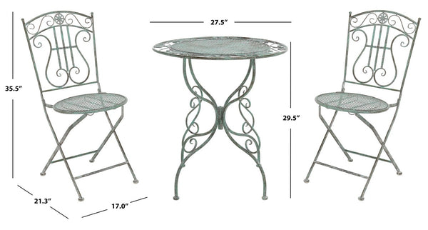 Safavieh Semly 3 Piece s Bistro Setting XII23 Antique Green Wrought Iron  PAT5028D