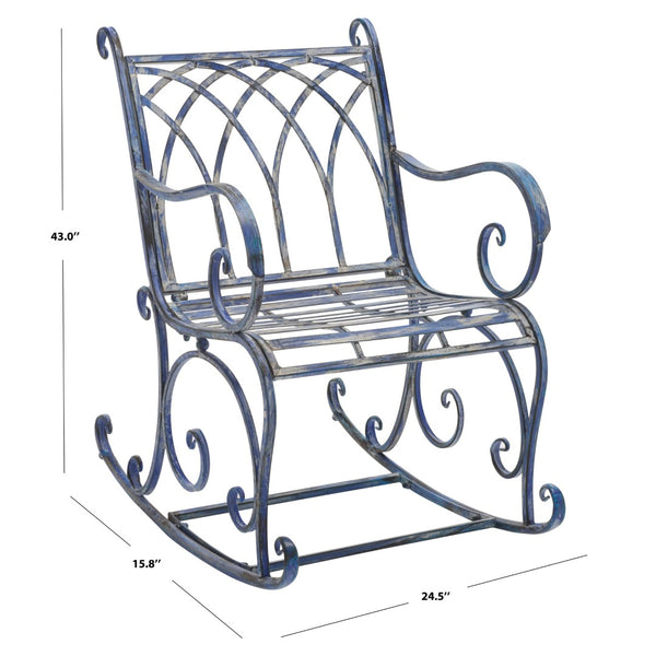 Safavieh MEDRANO Rocking Chair - Elegant Outdoor Seating with Classic Charm and Durable Iron Construction Mossy Blue / - PAT5030C