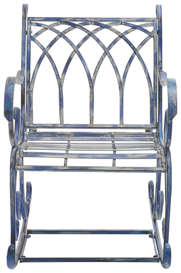 Safavieh MEDRANO Rocking Chair - Elegant Outdoor Seating with Classic Charm and Durable Iron Construction Mossy Blue / - PAT5030C