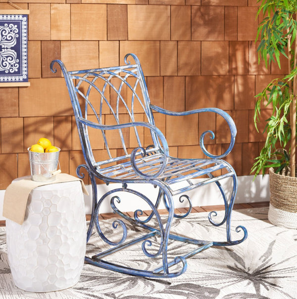Safavieh MEDRANO Rocking Chair - Elegant Outdoor Seating with Classic Charm and Durable Iron Construction Mossy Blue / - PAT5030C