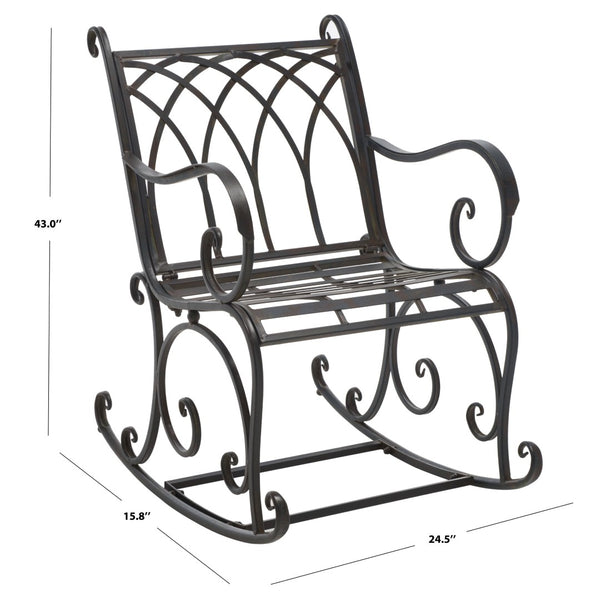 Safavieh MEDRANO Rocking Chair - Elegant Outdoor Seating with Classic Charm and Durable Iron Construction Black Rust / - PAT5030E