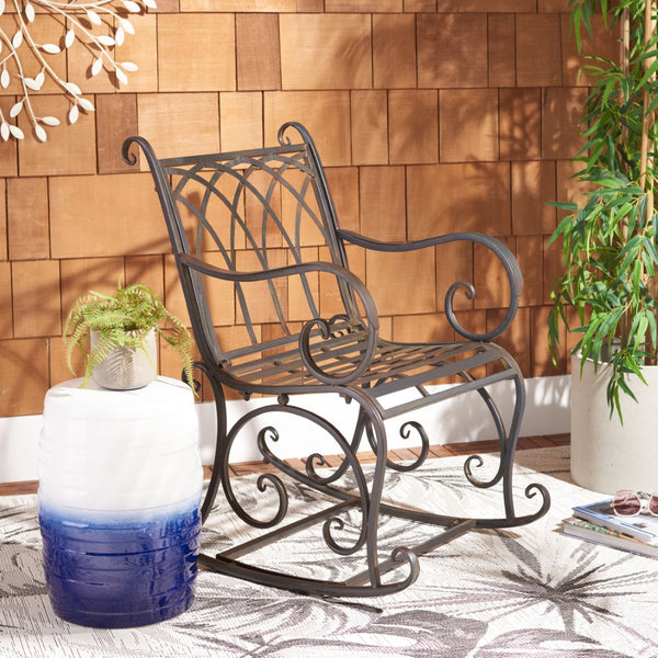 Safavieh MEDRANO Rocking Chair - Elegant Outdoor Seating with Classic Charm and Durable Iron Construction Black Rust / - PAT5030E