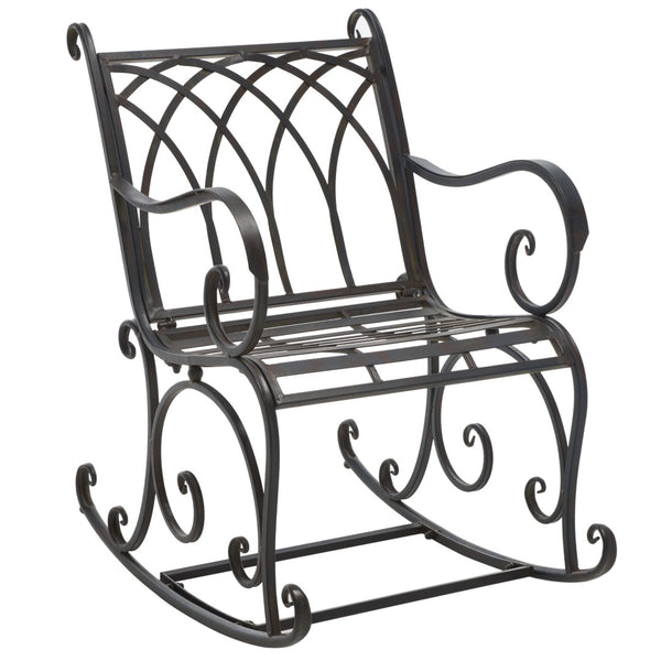 Safavieh MEDRANO Rocking Chair - Elegant Outdoor Seating with Classic Charm and Durable Iron Construction Black Rust / - PAT5030E