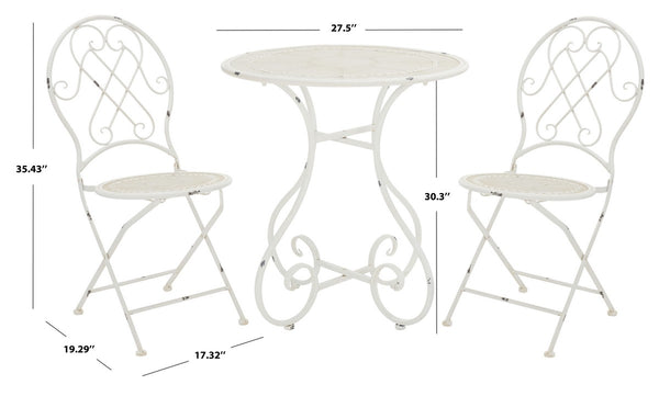 Safavieh Adriel 3 Piece Bistro Set XII23 Antique White Iron PAT5031A