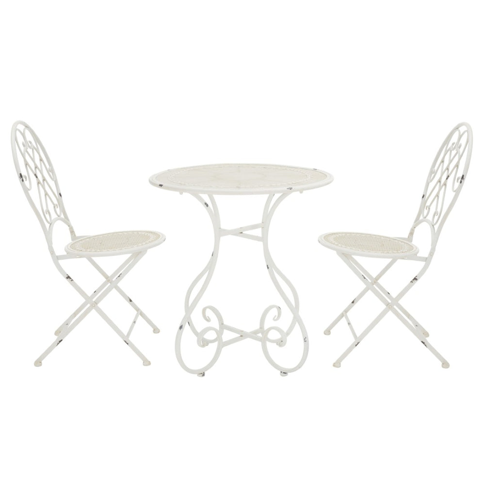 Safavieh ADRIEL Elegant 3-Piece Bistro Set for Outdoor Spaces - Timeless European Design, Durable Iron Construction Antique White PAT5031A