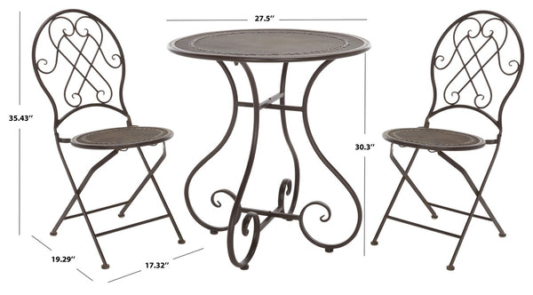 Safavieh Adriel 3 Piece Bistro Set XII23 Rustic Brown Iron PAT5031B