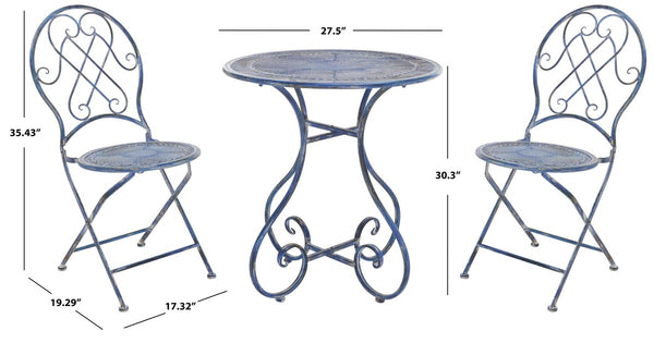 Safavieh Adriel 3 Piece Bistro Set XII23 Mossy Blue Iron PAT5031C
