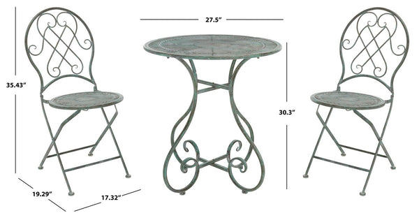 Safavieh Adriel 3 Piece Bistro Set XII23 Antique Green Iron PAT5031D