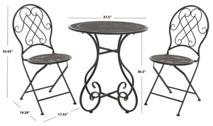 Safavieh Adriel 3 Piece Bistro Set XII23 Anitique Black Iron PAT5031E