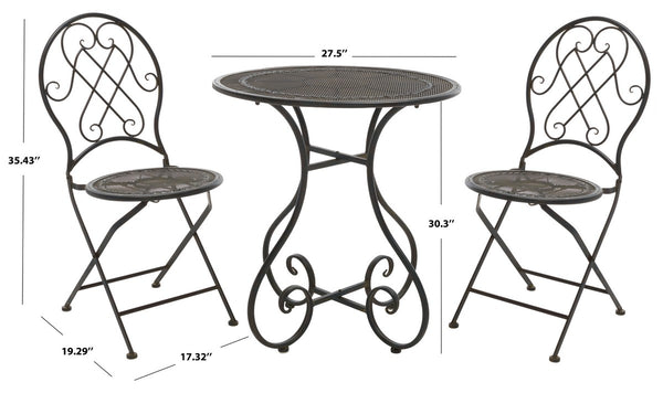 Safavieh Adriel 3 Piece Bistro Set XII23 Anitique Black Iron PAT5031E
