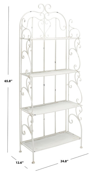 Safavieh TYRIQUE 4-Tier Shelf Unit - Elegant Iron Display for Outdoor Spaces with Vintage Charm and Durability Antique White PAT5033A