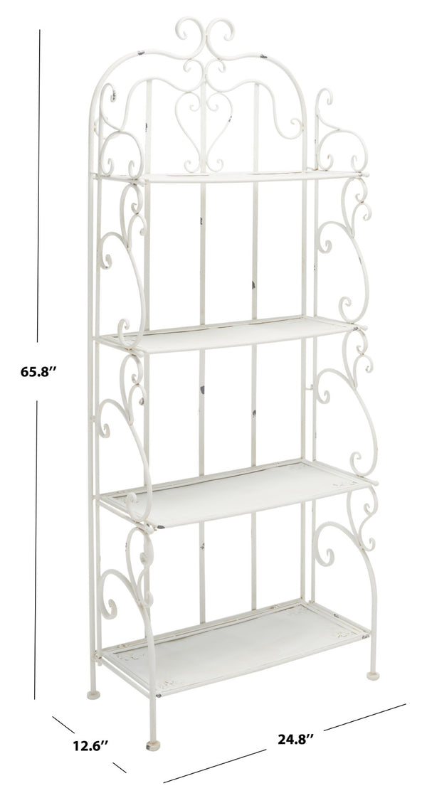 Safavieh TYRIQUE 4-Tier Shelf Unit - Elegant Iron Display for Outdoor Spaces with Vintage Charm and Durability Antique White PAT5033A
