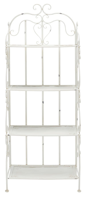 Safavieh TYRIQUE 4-Tier Shelf Unit - Elegant Iron Display for Outdoor Spaces with Vintage Charm and Durability Antique White PAT5033A
