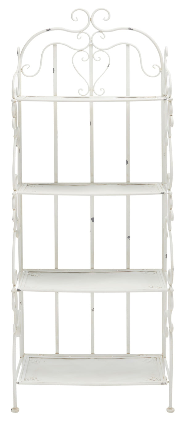 Safavieh TYRIQUE 4-Tier Shelf Unit - Elegant Iron Display for Outdoor Spaces with Vintage Charm and Durability Antique White PAT5033A