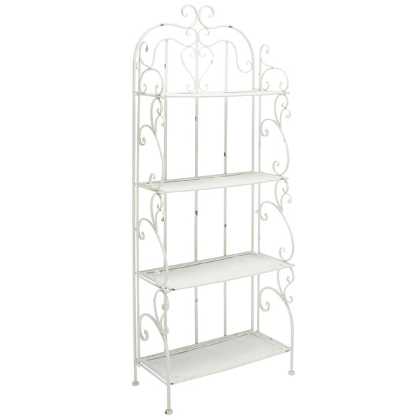 Safavieh TYRIQUE 4-Tier Shelf Unit - Elegant Iron Display for Outdoor Spaces with Vintage Charm and Durability Antique White PAT5033A