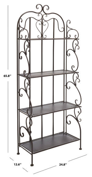 Safavieh TYRIQUE 4-Tier Shelf Unit - Elegant Iron Display for Outdoor Spaces with Vintage Charm and Durability Rustic Brown PAT5033B