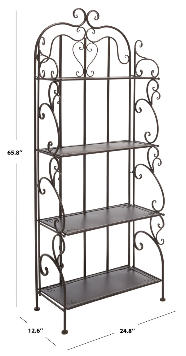 Safavieh TYRIQUE 4-Tier Shelf Unit - Elegant Iron Display for Outdoor Spaces with Vintage Charm and Durability Rustic Brown PAT5033B