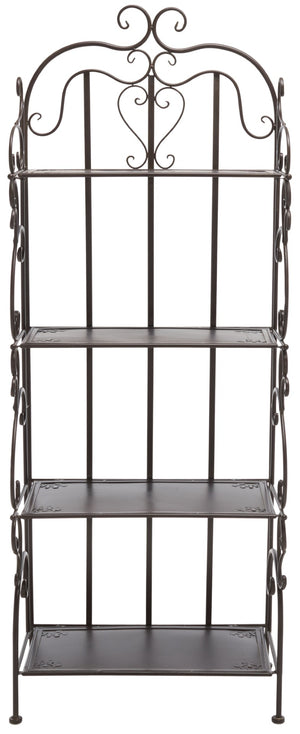Safavieh TYRIQUE 4-Tier Shelf Unit - Elegant Iron Display for Outdoor Spaces with Vintage Charm and Durability Rustic Brown PAT5033B