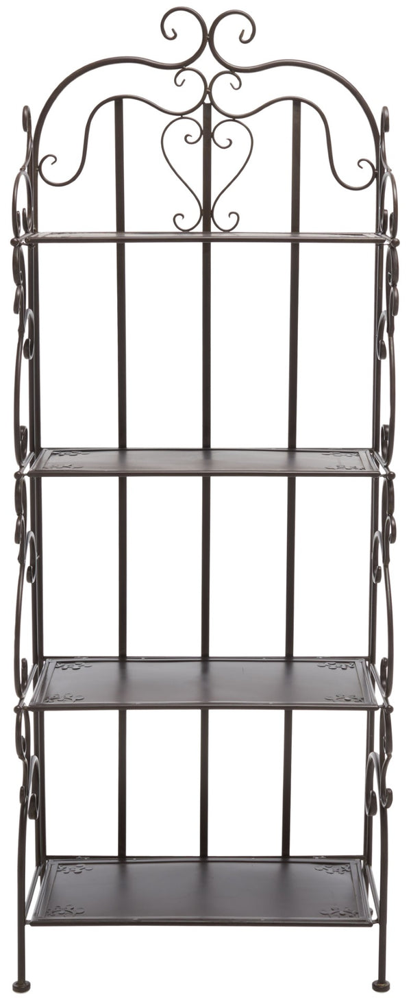 Safavieh TYRIQUE 4-Tier Shelf Unit - Elegant Iron Display for Outdoor Spaces with Vintage Charm and Durability Rustic Brown PAT5033B
