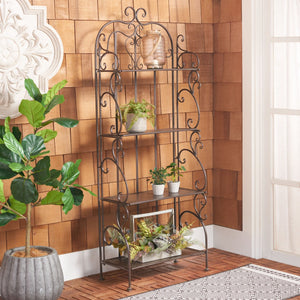 Safavieh TYRIQUE 4-Tier Shelf Unit - Elegant Iron Display for Outdoor Spaces with Vintage Charm and Durability Rustic Brown PAT5033B