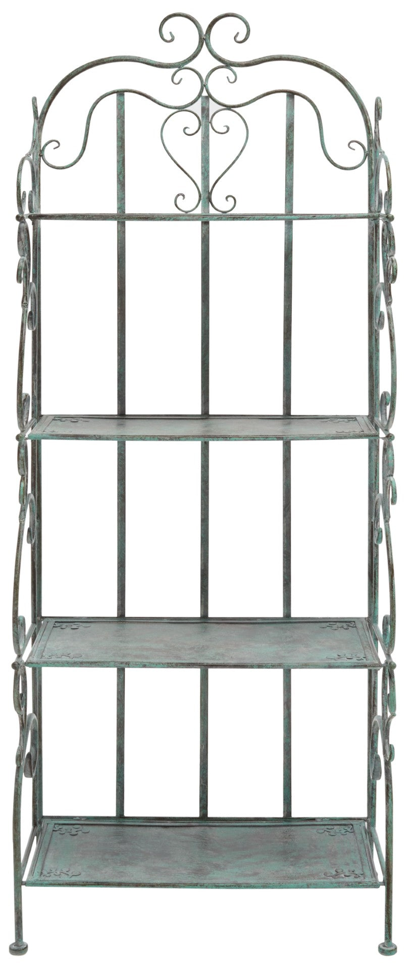Safavieh TYRIQUE 4-Tier Shelf Unit - Elegant Iron Display for Outdoor Spaces with Vintage Charm and Durability Antique Dark Green / - PAT5033D