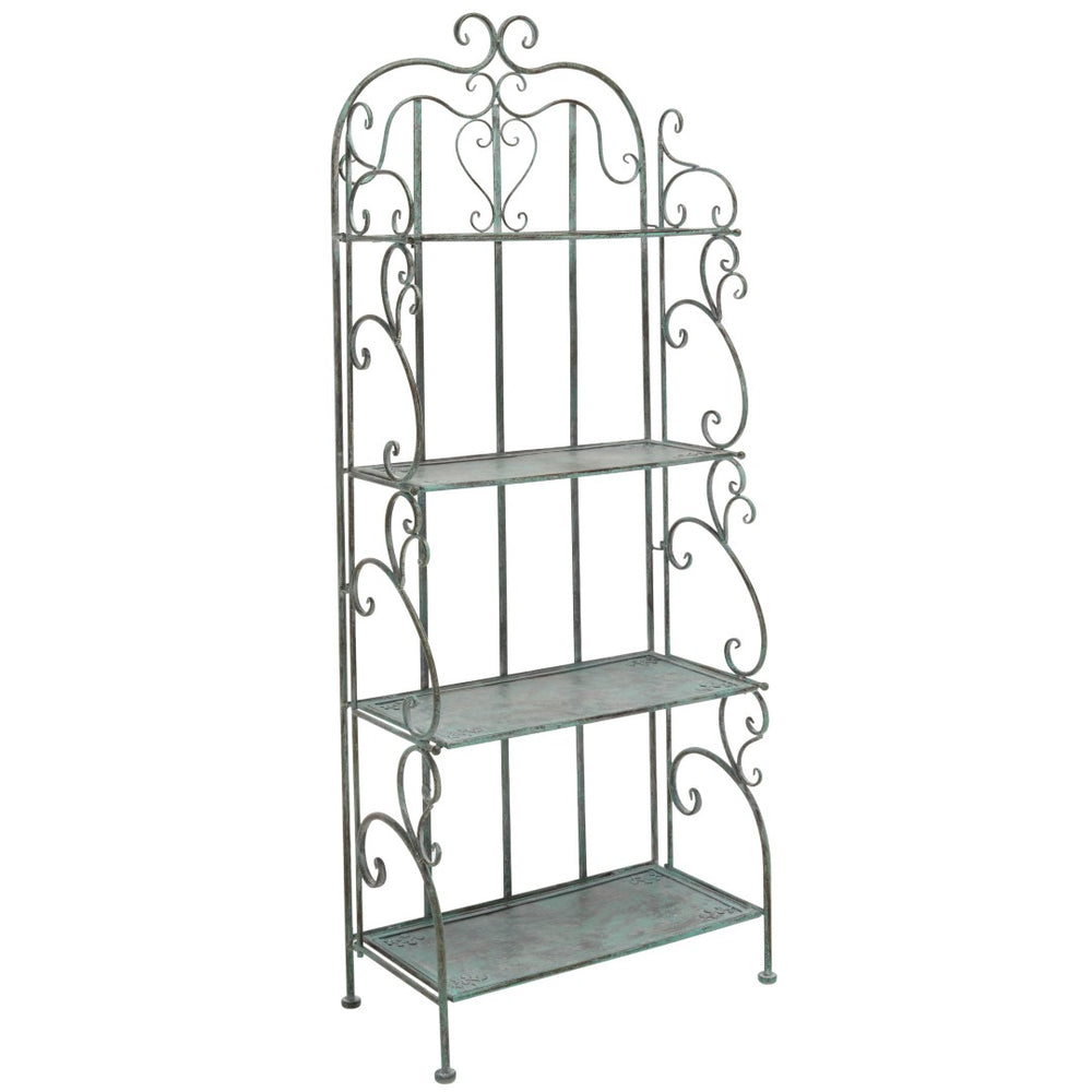 Safavieh TYRIQUE 4-Tier Shelf Unit - Elegant Iron Display for Outdoor Spaces with Vintage Charm and Durability Antique Dark Green / - PAT5033D