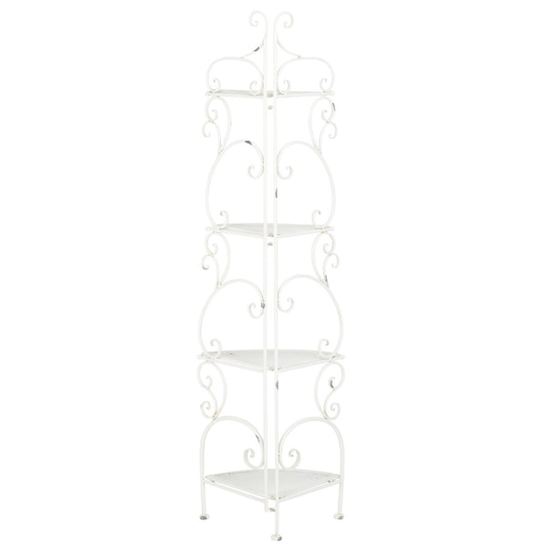 Safavieh TURUCA 4 Tier Corner Shelf Unit - Elegant Space-Saving Storage for Outdoor Living and Garden Décor Antique White PAT5034A