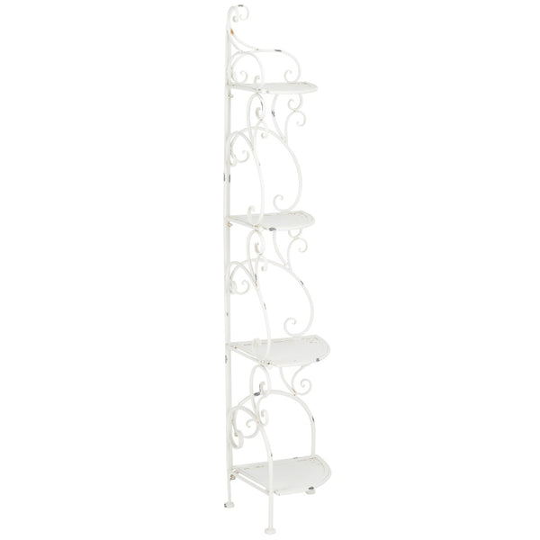 Safavieh TURUCA 4 Tier Corner Shelf Unit - Elegant Space-Saving Storage for Outdoor Living and Garden Décor Antique White PAT5034A