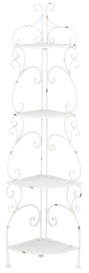 Safavieh TURUCA 4 Tier Corner Shelf Unit - Elegant Space-Saving Storage for Outdoor Living and Garden Décor Antique White PAT5034A
